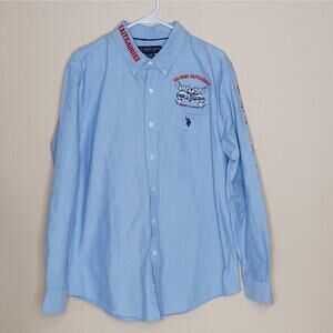 U.S. Polo Assn. Mens Long Sleeve Dress Shirt Size L Blue Los Toros Castigadores